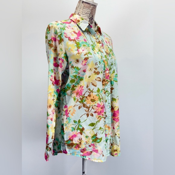 UNCOMMON THREADS J JILL Mint floral print long sleeve button down shirt size XS - Picture 8 of 14